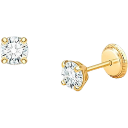 Tiny Blessings Round Cut Studs Screw Back Earrings - Gold/Transparent