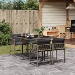 vidaXL 5-Piece Garten Grau Poly Rattan Essgruppe, 1 Tisch einschl. 4 Stühle