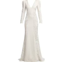 Tadashi Shoji Irelina Puff Sleeve Embroidered Gown - Ivory