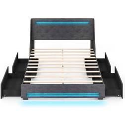 Costway Full Size Bed Frame with LED Lights - Grey