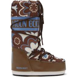 Moon Boot Icon Flower-Print Boots - Brown/Elephant Grey