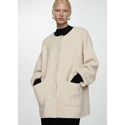 Mango Detachable Knitted Scarf Coat - Light Beige