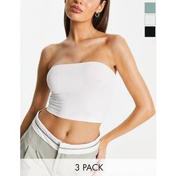 ASOS DESIGN Ultimate Bandeau Crop Top 3 Pack - Black/White/Khaki-Multi