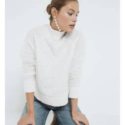 River Island Sequin Overlay Jumper - Cream