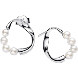 Pandora Organically Shaped Circle & Treated Freshwater Cultured Stud Earrings - Silver/Pearls