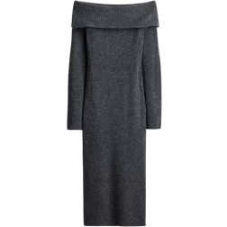 H&M Rib Knit Off Shoulder Dress - Dark Grey Mottled