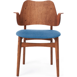 Warm Nordic Gesture Upholstered Teak Oiled Sea Blue Kitchen Chair 80cm