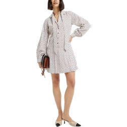 River Island Spot Pleated Mini Shirt Dress - Cream