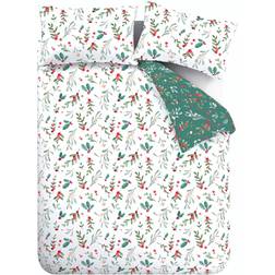 Catherine Lansfield Holly & Mistletoe Duvet Cover Green, Pink (200x200cm)