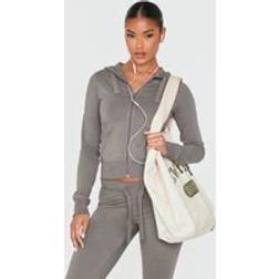 PrettyLittleThing Charcoal Zip Up Fitted Track Top (4)