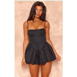 PrettyLittleThing Dipped Waist Strappy Romper - Black