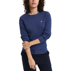 Gant Stretch Cable Knit Crew Neck Sweater - Dusty Navy