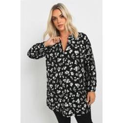 Yours Curve Floral Print Blouse - Black
