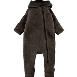 Mikk-Line Wool Baby Suit with Ears - Dark Brown Melange (50041)