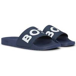BOSS Italian-Made Slides with Large Logo - Dark Blue