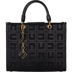 Elisabetta Franchi Shopper Bag in Jacquard Fabric With Charms - Black