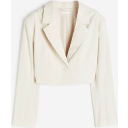 H&M Cropped Textured-Weave Blazer - White