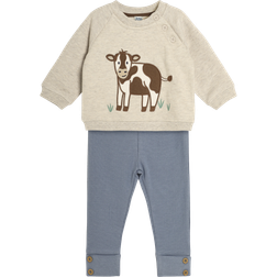 JoJo Maman Bébé Cow Sweatshirt & Rib Leggings Set - Beige/Blue (B61-636)