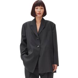Ganni Charcoal Stripe Suiting Oversized Blazer - Multicolor