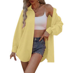 Shein Frenchy Women's Solid Color Dropped Shoulder Long Sleeve Button Front Casual Loose Blouse Autumn