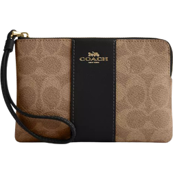 Coach Corner Zip Wristlet In Signature Canvas With Stripe - Gold/Tan/Black