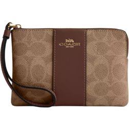 Coach Corner Zip Wristlet In Signature Canvas With Stripe - Gold/Tan/Brown