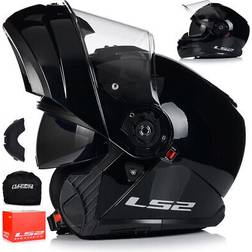 LS2 Motorradhelm klapphelm ff908 strobe ii helm flip up rollerhelm xs-3xl Schwarz