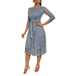 Shein 2025 New European and American style V-neck long sleeve lace evening dress for women, assorted floral patterns