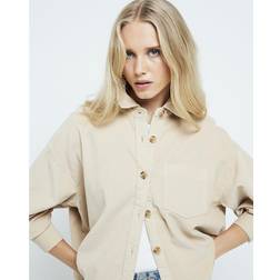 River Island Corduroy Long Sleeve Cropped Shirt - Beige