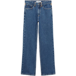 Mango Straight Fit Jeans with Contrasting Details - Dark Blue