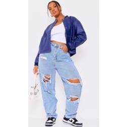 PrettyLittleThing Light Wash Ripped Mom Jeans - Light Blue Wash