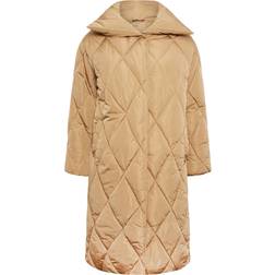 Yours Curve Quilted Puffer Coat - Brown