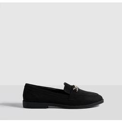 boohoo Womens Faux Suede Chain Trim Loafers - Black