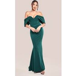 Goddiva Off The Shoulder Draped Sleeve Maxi Dress - Emerald Green