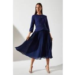 Coast Crepe Pleat Lace Dress - Navy