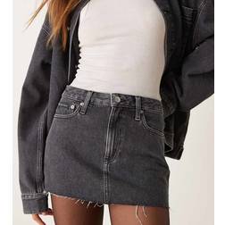 Calvin Klein Jeans Minikjol I Denim Med Råskuren Fåll - Blekgrå