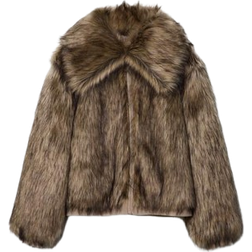 Stradivarius Faux Fur Jacket - Stone