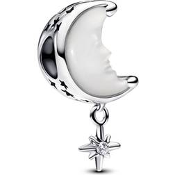 Pandora Moon and North Star Charm - Silver//White/Transparent