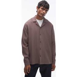 Topman Long Sleeve Chunky Plisse - Chocolate Brown