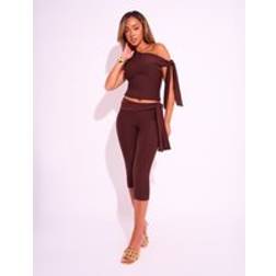 Public Desire Knot Detail Tie Side Luxe Capri Pants - Chocolate