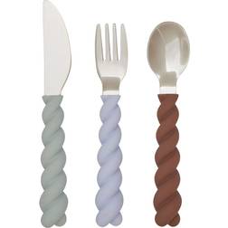 OYOY Set de couverts pour enfant Mellow, 3 pièces PaleMint-Choko-IceBlue