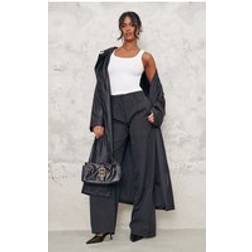 PrettyLittleThing Pinstripe Tailored Wide Leg Trousers - Black