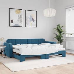 vidaXL Dagbädd Utdragbar Med Madrasser Blå 80x200 cm Sammet