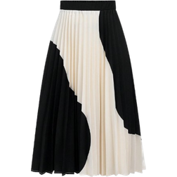 Shein Tween Girls Loose Fit Casual High Waist Pleated Color Block Midi Skirt