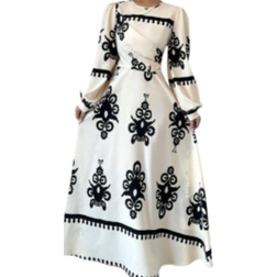 Shein Privé Elegant Vintage Printed Lantern Sleeve Dress Fall