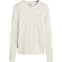 Gant Stretch Cotton Cable Knit Crew Neck Sweater - Eggshell