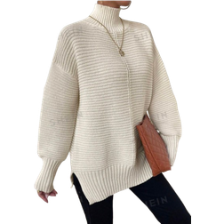 Shein Essnce High Neck Drop Shoulder Split Hem Sweater