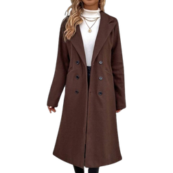 Shein Frenchy Lapel Neck Double Breasted Belted Overcoat