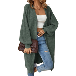 Shein Lune Drop Shoulder Ribbed Knit Duster Cardigan - Green