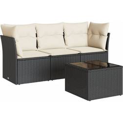 vidaXL Garten-Sofagarnitur 4-tlg mit Kissen Schwarz Lounge-Set